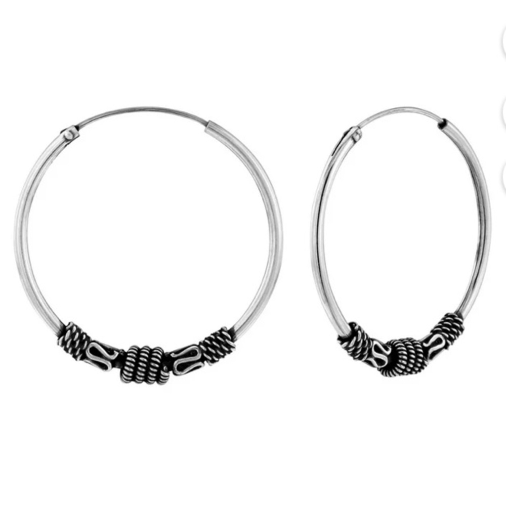 925 Sterling Silver Bali Rope Hoop Earrings